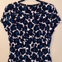 DKNY  Size M Leopard Print Short Sleeve Top Twist Front Waist Black Teal NEW! Photo 5