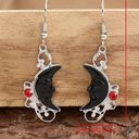 The Moon Hollow Synthetic Gemstone Black Inlaid Red Rhinestone Drop Earrings Faux Fa Photo 3