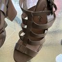 American Eagle  faux leather strappy block heel tan sandals, boho, peep toe, 11M Photo 8