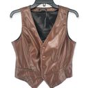 Lulumari  Women’s Brown Button Front Sleeveless Faux Leather Vest Large Photo 8