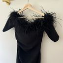 XScape  Feather Black Trim Off The Shoulder Scuba Sheath Midi Dress Size 6 Photo 2