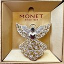 Monet NIB Silver Tone Angel Wings Heart Clear Jewel Rhinestones Pin Brooch New Photo 2