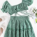 Zaful Sea Turtle Green Tiny Floral Print Tied Two Piece Dress sz S Photo 2