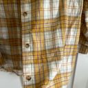 La Miel Women's M Long Sleeve Button Up Oversized Tunic Gold Cream Plaid Hi Low Size M Photo 4