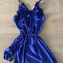 Rebecca Taylor  blue satin ruffle belted mini dress Photo 0
