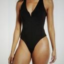 Naked Wardrobe  Black Bodysuit V Neck Sleeveless Stretch Knit Thong Bottom Size M Photo 0