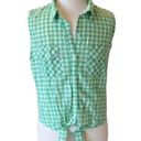 Planet Gold Retro Green Check Top Tie Knot Fits XS S Shirt Photo 0