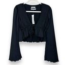 Urban Outfitters  NWT Black Plunging Peplum Tie Front Ruffle Bell Sleeve Blouse Photo 0