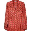 kim rogers  Curvy Button Up Blouse Geometric Print Orange Pink Women Plus Size 2X Photo 0