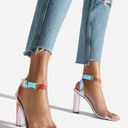 JustFab  Women 8.5 Hanna Transparent Iridescent Heeled Shoes Sandals Photo 0