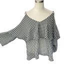 Ten Sixty Sherman  NORDSTROM Black & white Gingham Cold shoulder Blouse NEW large Photo 4