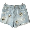 easel  Denim Shorts Stars Light Wash Distressed Frayed Edge Women’s Size Medium M Photo 2