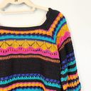 Umgee  Women's Multicolor Square Neck Crochet Knitted Pullover Sweater Large NWT Photo 4