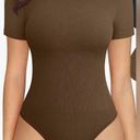 One Piece Women’s Brown OQQ  short sleeve fitted bodysuit, size XL Photo 0