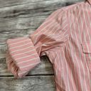 L.L.Bean  Women's Striped Button Down Roll Tab Blouse L LG Large Reg Pink White Photo 5