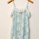 In Bloom  by Jonquil White and Teal Sheer Floral Lace Babydoll Chemise size Large Photo 0