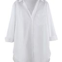 Women's Cotton Linen Shirts Button Down V Neck Blouse Casual Long Sleeve High Low Tops White Size M Photo 0