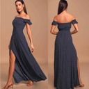 Lulus  Dream Love Off-the-Shoulder Maxi Dress  Navy Blue Polka Dot Size  XS Photo 1