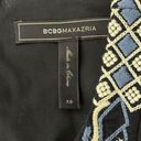 BCBGMAXAZRIA  Shirt Womens XS Black Blue Elley Crossover Cutout Embroidered Party Photo 6