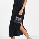 Monki NEW  velvet midi slip dress in black Woman’s size Large NWT Photo 0