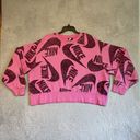 Nike  Sweatshirt Womens 2X Pink Black Crewneck Oversized Slouchy All Over Print Photo 0