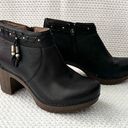 Dansko  Black Leather Dabney Platform Clog Ankle Boots Bead Tassel Trim 38 Zipper Photo 0