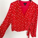 Jason Wu J  Floral Print Long Sleeve Wrap Blouse Fiery Red Daisy Size M A395376 Photo 5