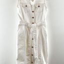 Gap  Cotton Sleeveless Collared Button Front Belted Denim Midi Dress White 2 Photo 8