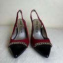 Anne Klein  Yavari Slingback Pumps Leather Polished Cap Toe Two Tone Black Red 7 Photo 2