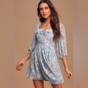 Lulus Love Potion Blue Floral Smocked Three-Quarter Sleeve Mini Dress Large Photo 1