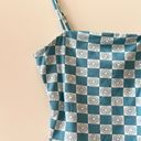 Self Esteem Flower Checkered Turquoise Cropped Top Photo 3