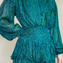 TALULAH Green Blue Sparkle Lamé Ruffle Tiered Mini Long Sleeve Dress Photo 2