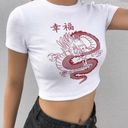 SheIn  Baby tee t-shirt white shirt top with red dragon Asian lettering Photo 0