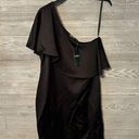 Ralph Lauren one shoulder  black satin DRESS capelet ruffle size 8 New Photo 0