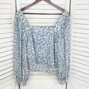 Petal Lucca  Print Square Neck Crop Blouse Blue White Large Long Balloon Sleeve Photo 8