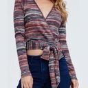 Free People New  Wrap Tie Crop Top Rainbow Multicolor Stripe Boho Knit Pullover Photo 0