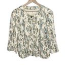 J.Jill  Women's XL Silk Pleated Crop Blazer Jacket Abstract Print Ivory Blue Photo 0