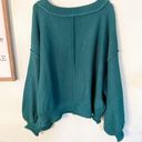 POL  Size Large Green Exposed Hem Bubble Sleeve Deep V Pullover Knit Top Photo 4