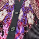 Alberto Makali  Women's Black Floral Pleated Long Sleeve Button Up Blouse Medium Photo 6