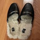 Zac Posen Zac  Savanna Women’s Leather Faux Fur Black Mule Slides Shoes Size 7 Photo 2