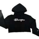 Champion  Black Reverse Weave Embroidered Cropped Hoodie Sweatshirt Photo 0