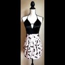 Divided Light Pink Mini Skirt w/ B&W Dove Bird Design, 4 Photo 1