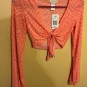 l*space L* Cover Up Bandera Top Sheer Mesh Tie Front Pink/Orange Size XS Photo 7