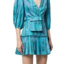 Alexis Sakura Blue Green Tropical Pleated Puff Sleeve Mini Dress sz XS $495 Photo 4