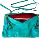 Vera Pelle VTG  Italian LEATHER HANDBAG Teal Crossbody Shoulder Wristlet Clutch! Photo 4