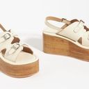 Anthropologie  Sandals Womens 39 Cream Leather Buckle Platform Wedges Photo 1