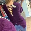 New York & Co. NY&C Purple Lace Up Back Knit Sweater Photo 0