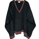 Tuckernuck  One Size Black Red Green Stripe Camden V Neck Sweater Knit Poncho Photo 5