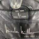 Nicole Miller  Classic Black 100% Genuine Leather Lined Trench Coat, Size Large Photo 2