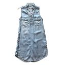 SO  Brand DENIM DRESS Womens XS Sleeveless Criss Cross Tie Front Pockets Collar Photo 3